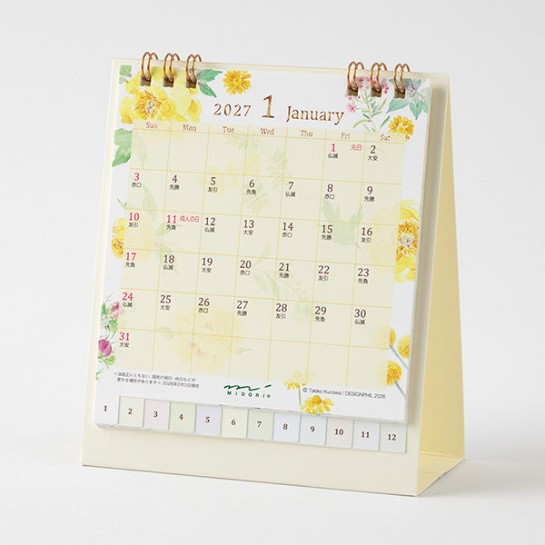 Midori Desk Ring Calendar - Country Time Flower - Small - 2027