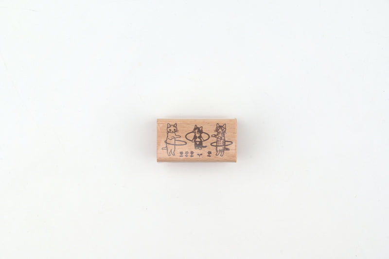 Pottering Cat Wooden Stamp - Large - Hula Hoop