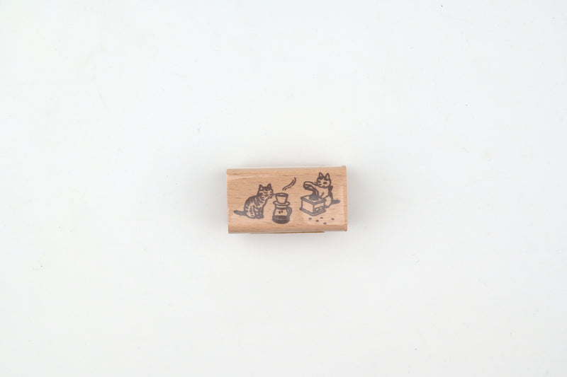 Pottering Cat Wooden Stamp - Large - Coffee
