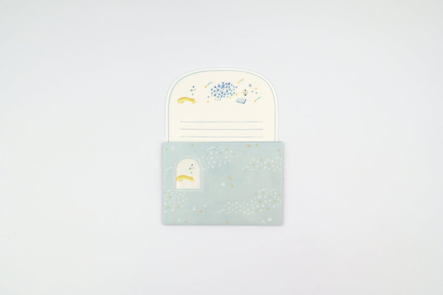 Ryu-Ryu x Honjo Ayako Letter Set - Pale Watercolor - Cat and Stars
