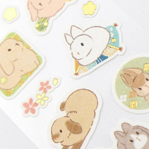 NB Japanese Style Sticker Sheet - Flower Rabbit