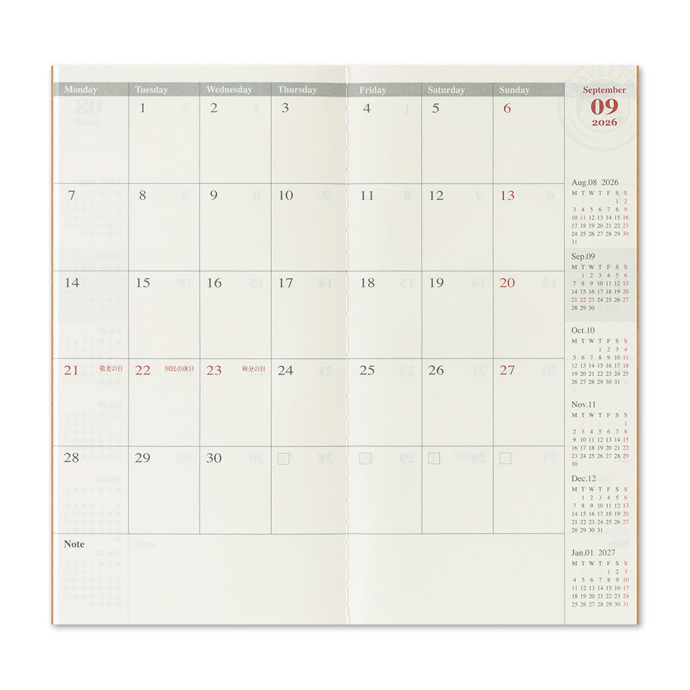 TRAVELER'S Notebook Regular Size 2026 Monthly