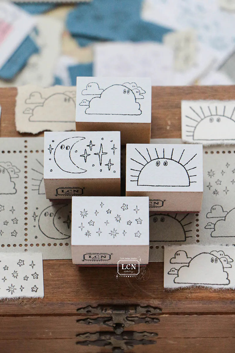 LCN Wooden Rubber Stamp Set - Weather