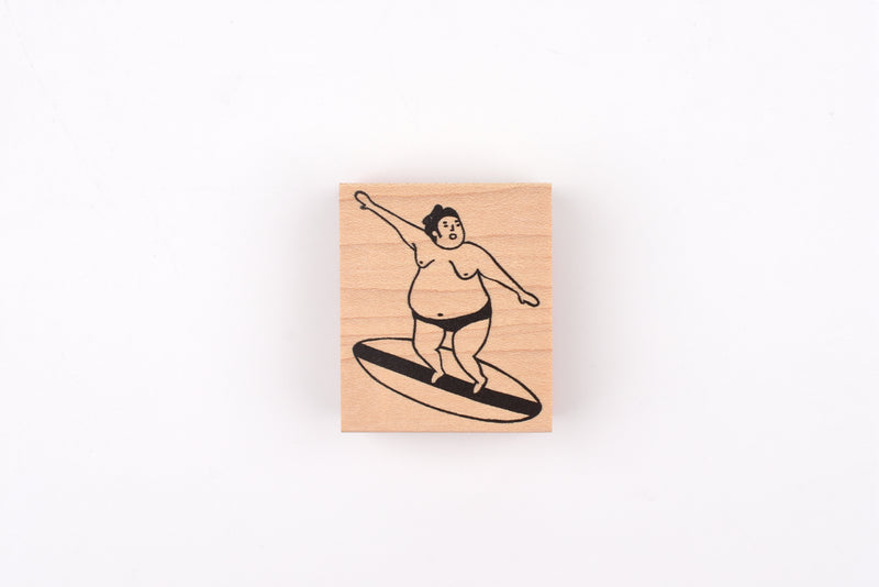 RiraRira Wooden Rubber Stamp - Sumo Wrestler Surfing