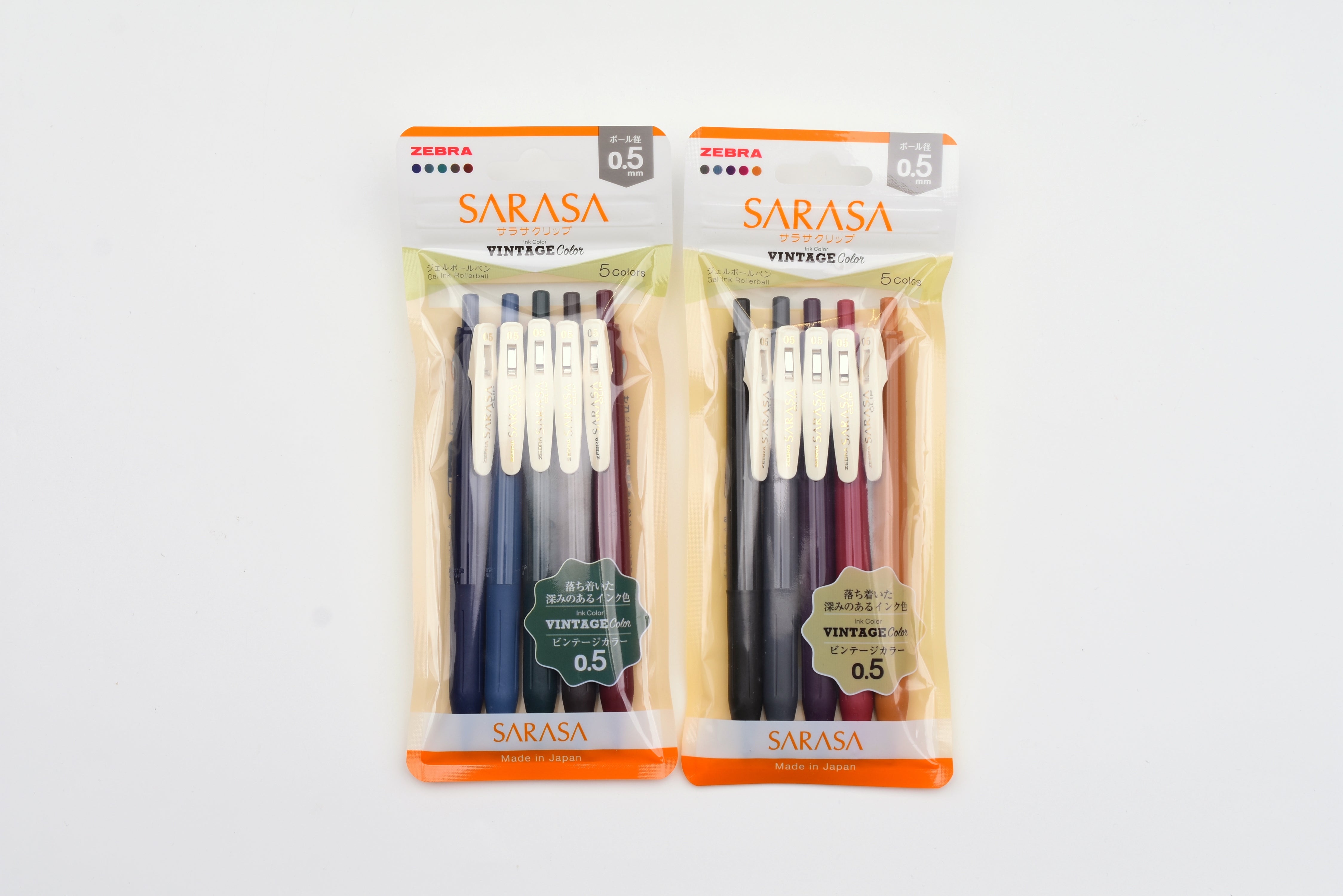 Zebra SARASA Clip - Vintage Color - 0.5mm - Set of 5 - 1 & 2