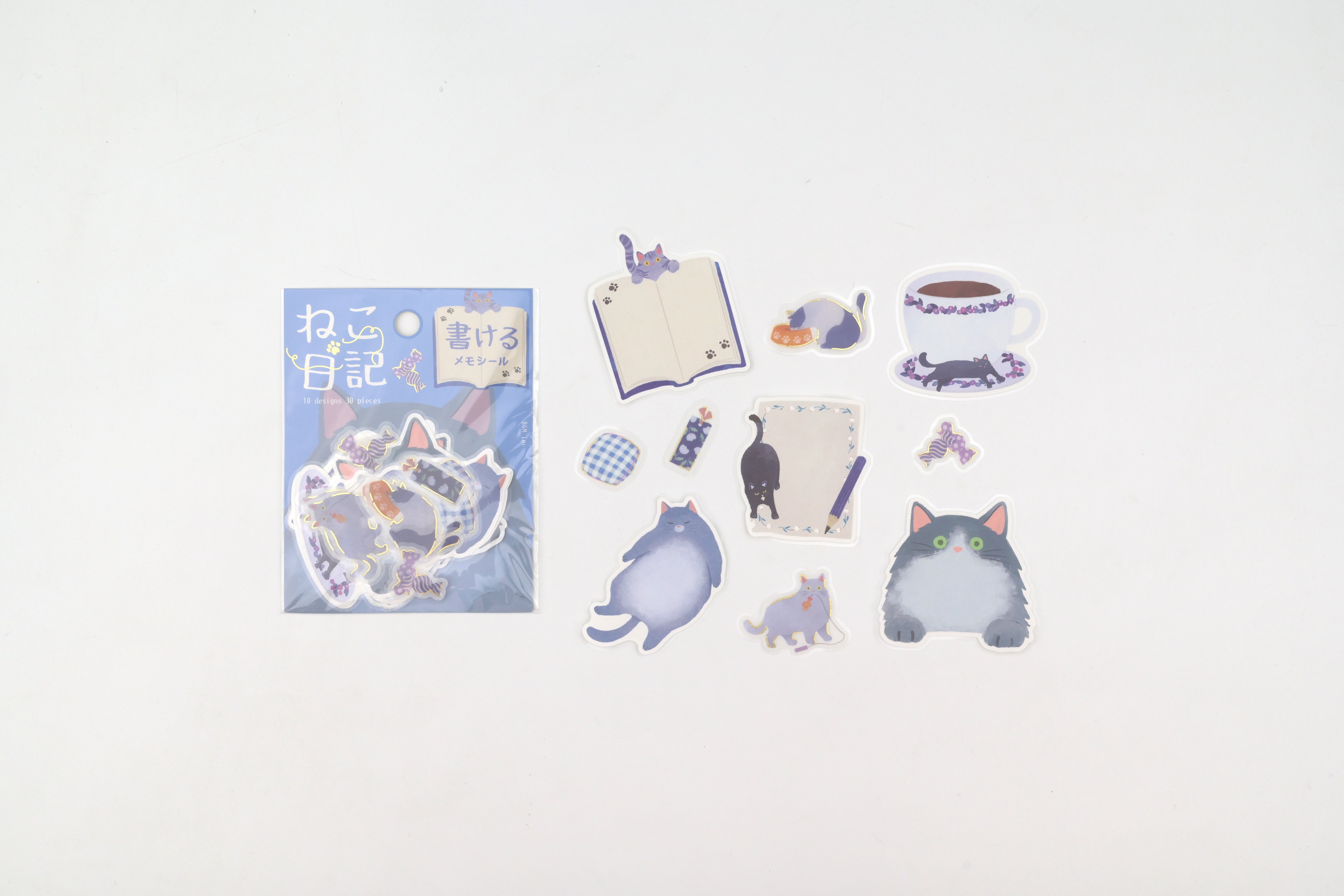 BGM Flake Sticker - Memo - Cat Diary - Blue