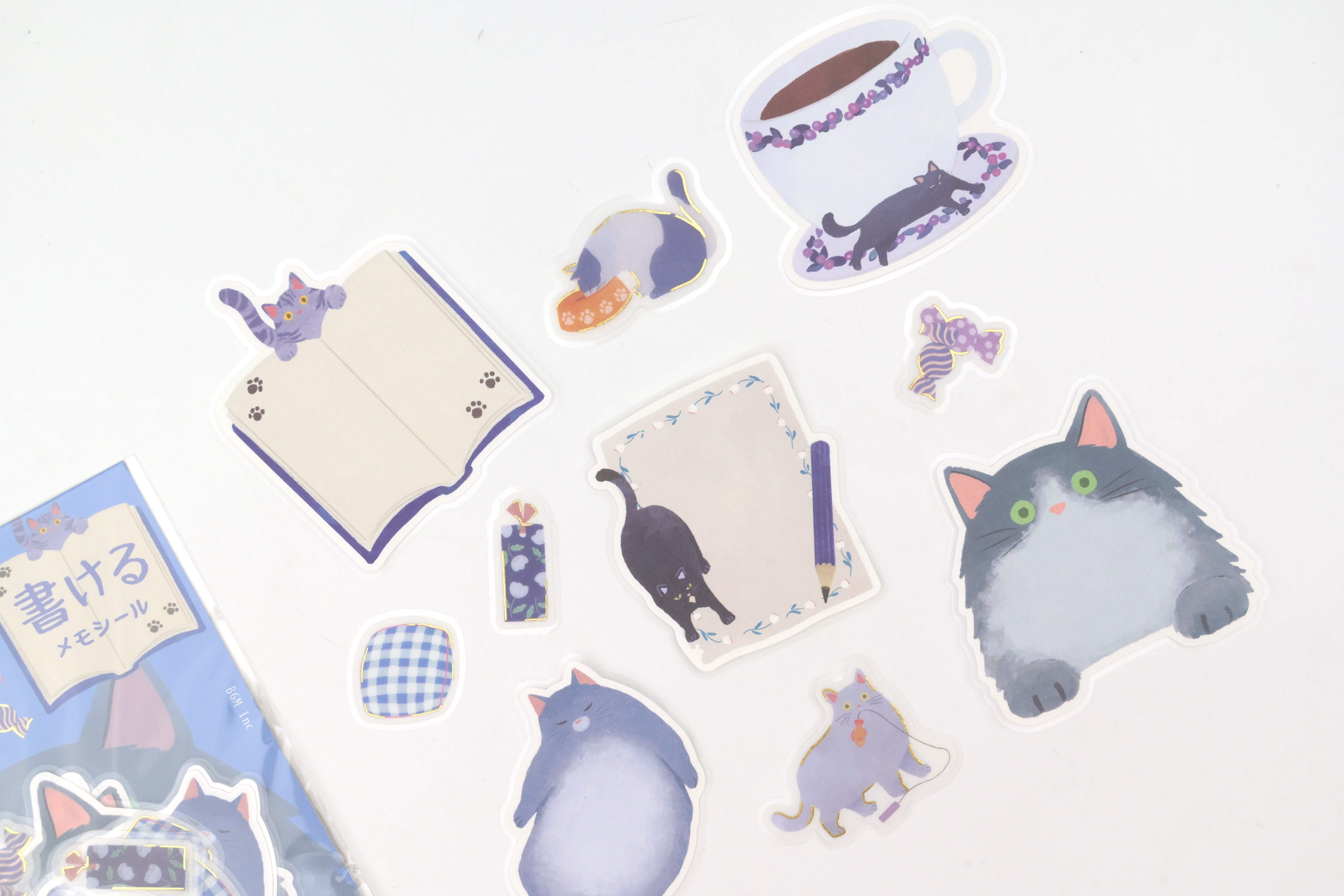 BGM Flake Sticker - Memo - Cat Diary - Blue