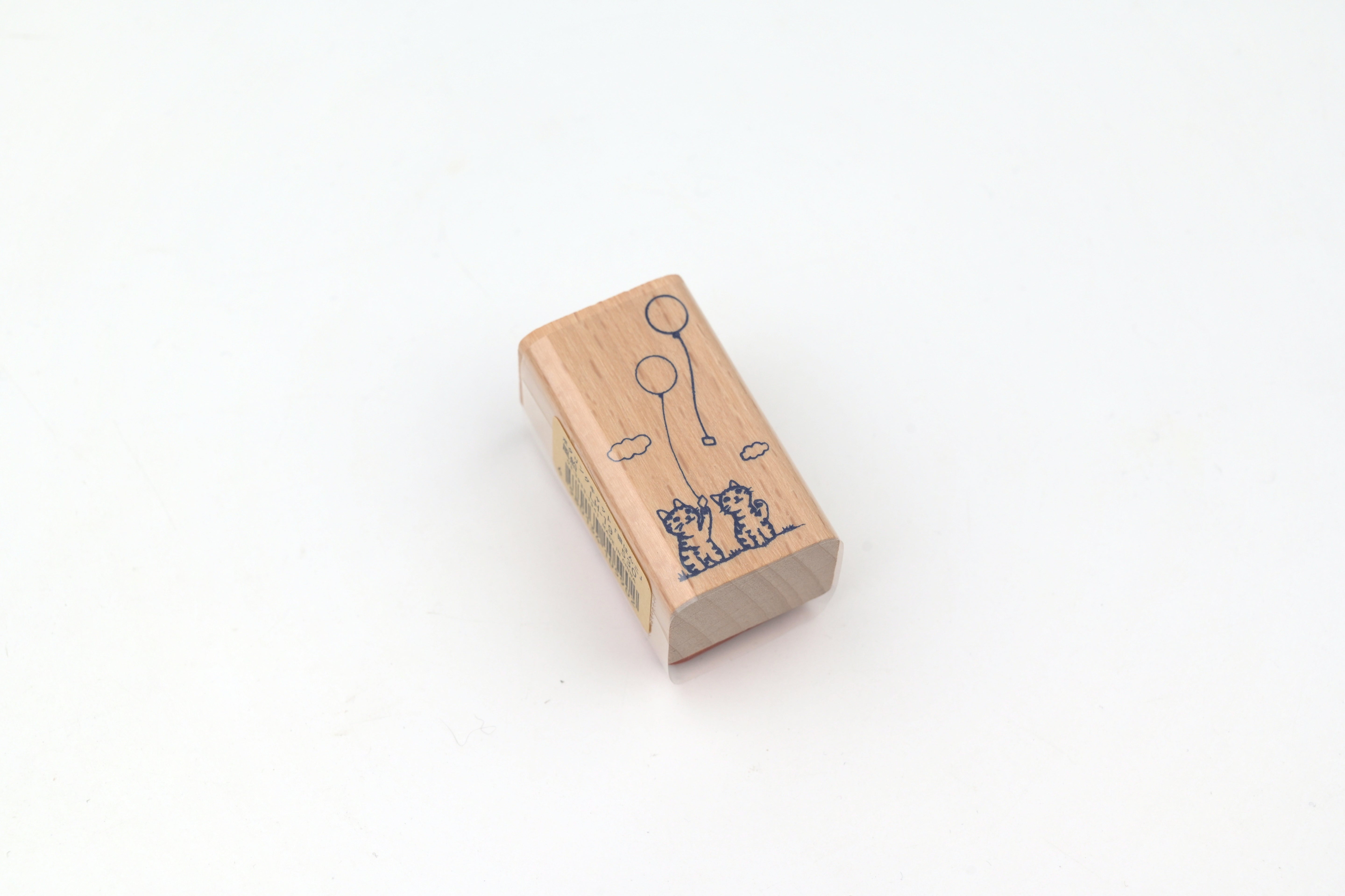 Pottering Cat Wooden Stamp - Large - Balloon