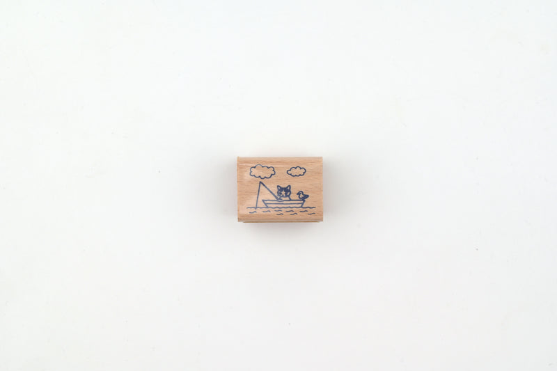 Pottering Cat Wooden Stamp - Small - Boat