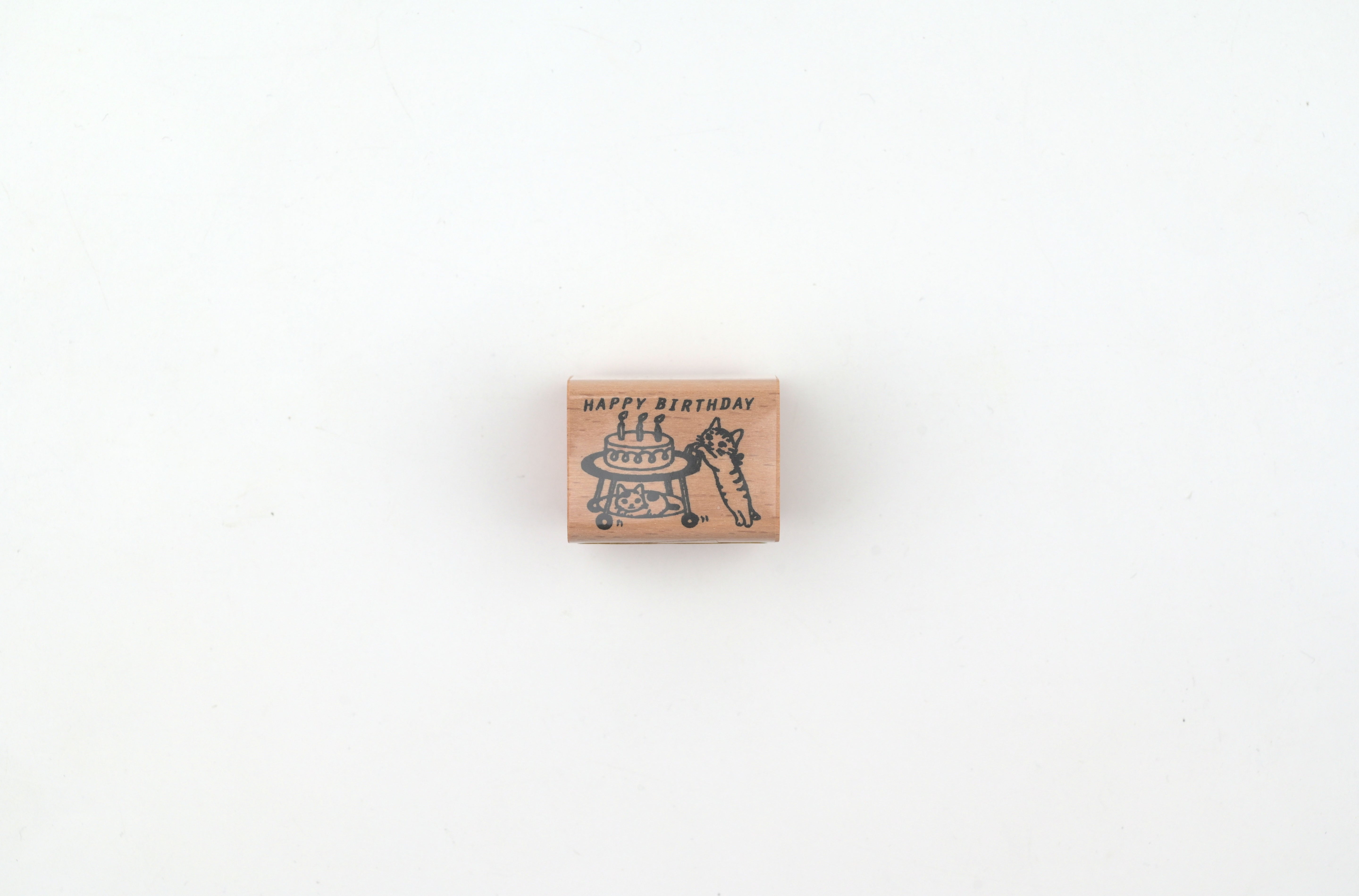 Pottering Cat Wooden Stamp - Small - Birthday Cake