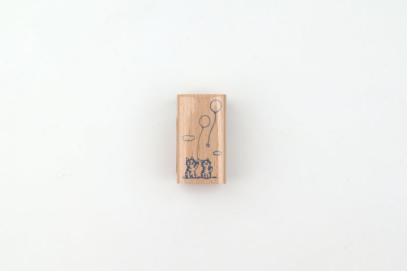 Pottering Cat Wooden Stamp - Large - Balloon