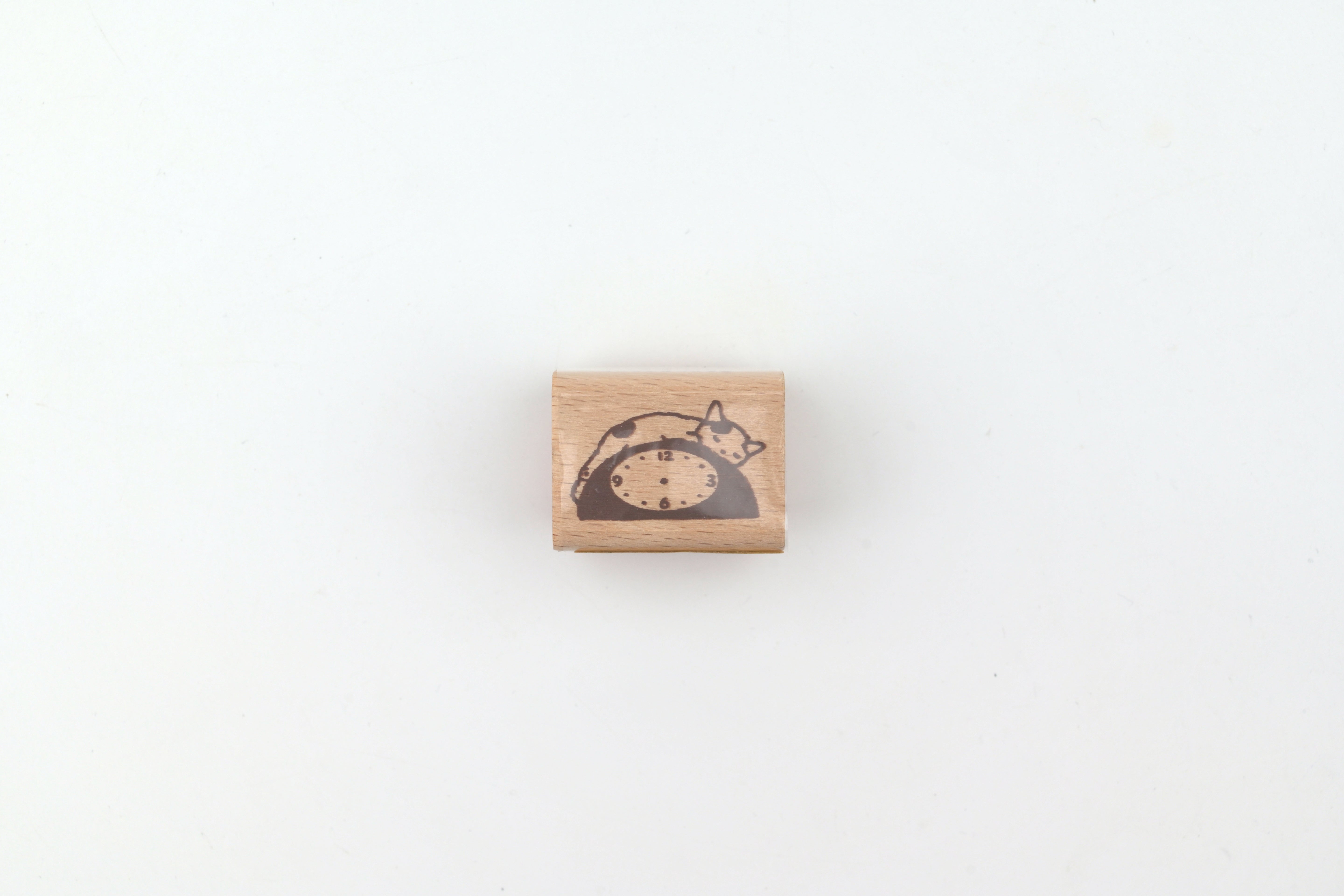 Pottering Cat Wooden Stamp - Small - Clock