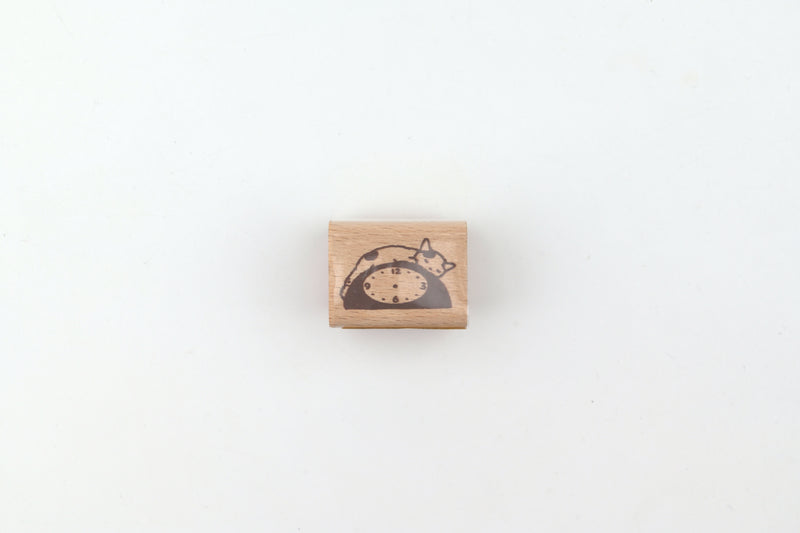 Pottering Cat Wooden Stamp - Small - Clock
