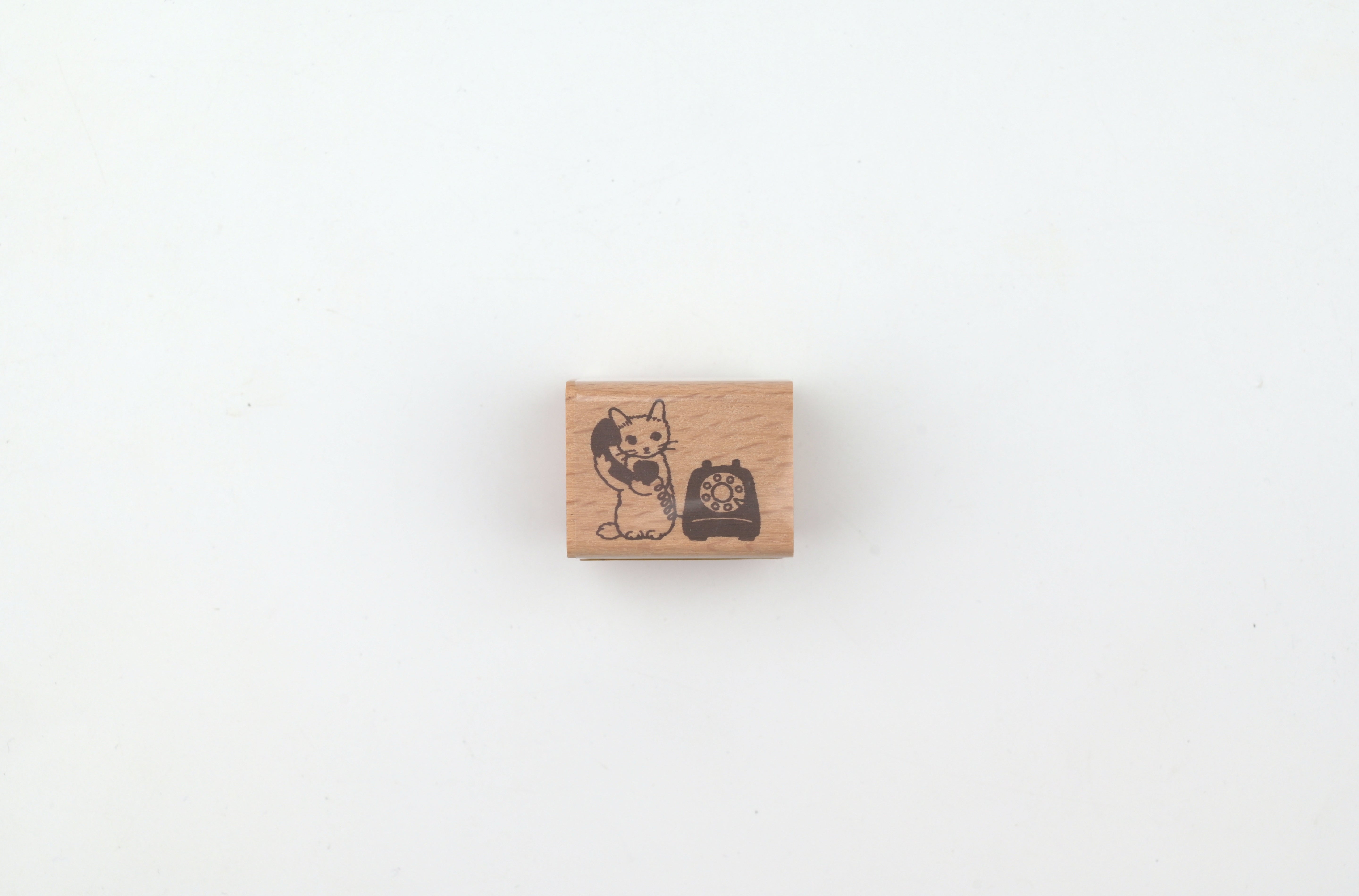 Pottering Cat Wooden Stamp - Small - Telephone