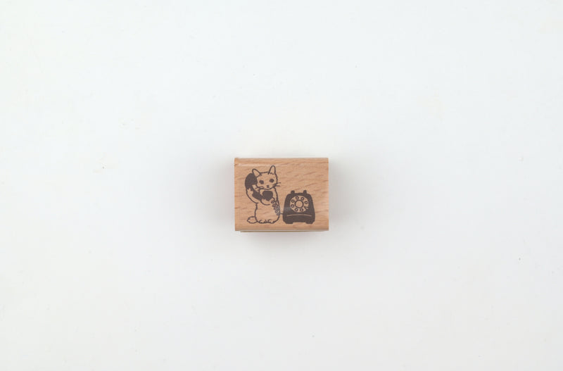 Pottering Cat Wooden Stamp - Small - Telephone