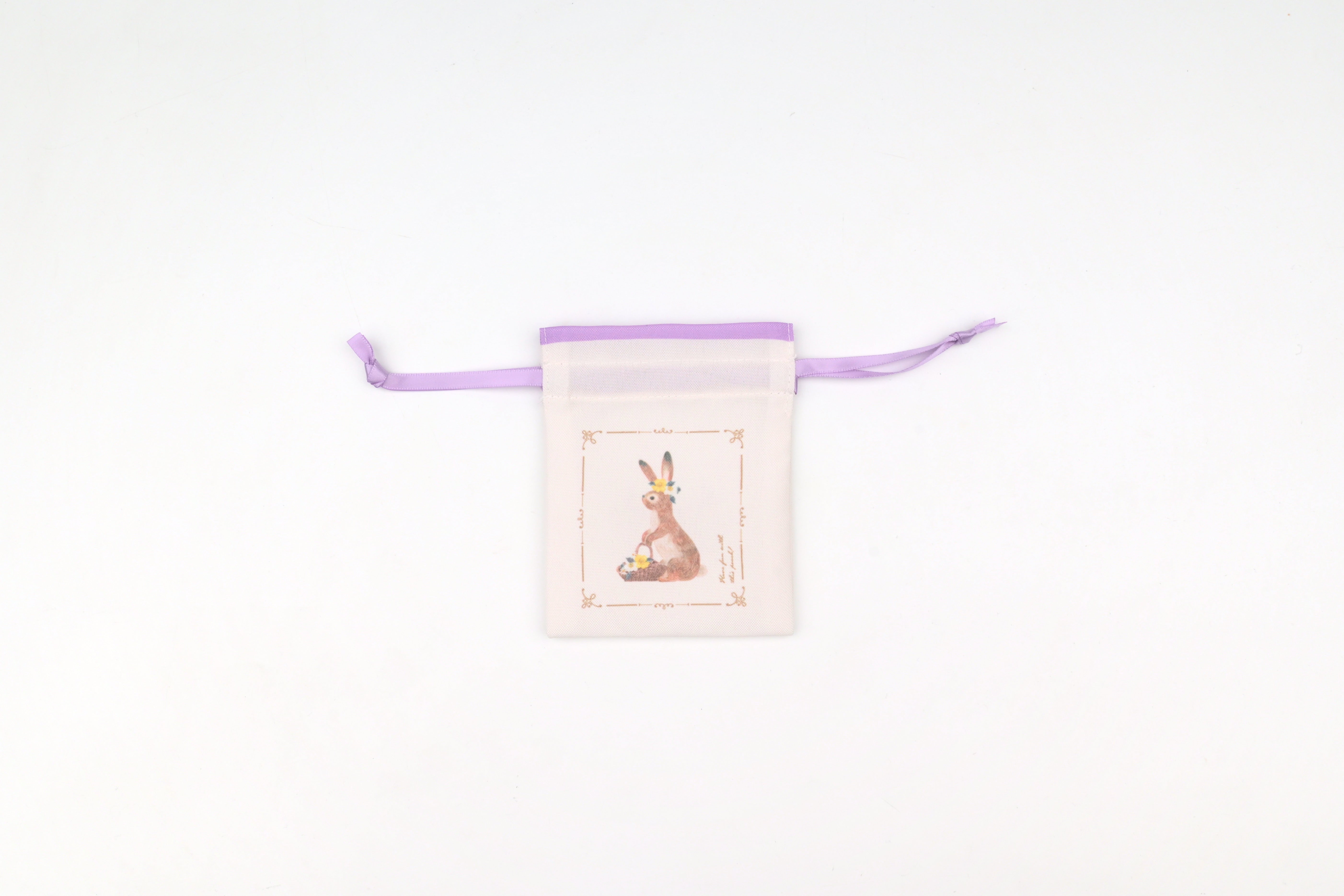 NB Mini Drawstring Pouch - Ressa - A Rabbit with a Floral Ornament