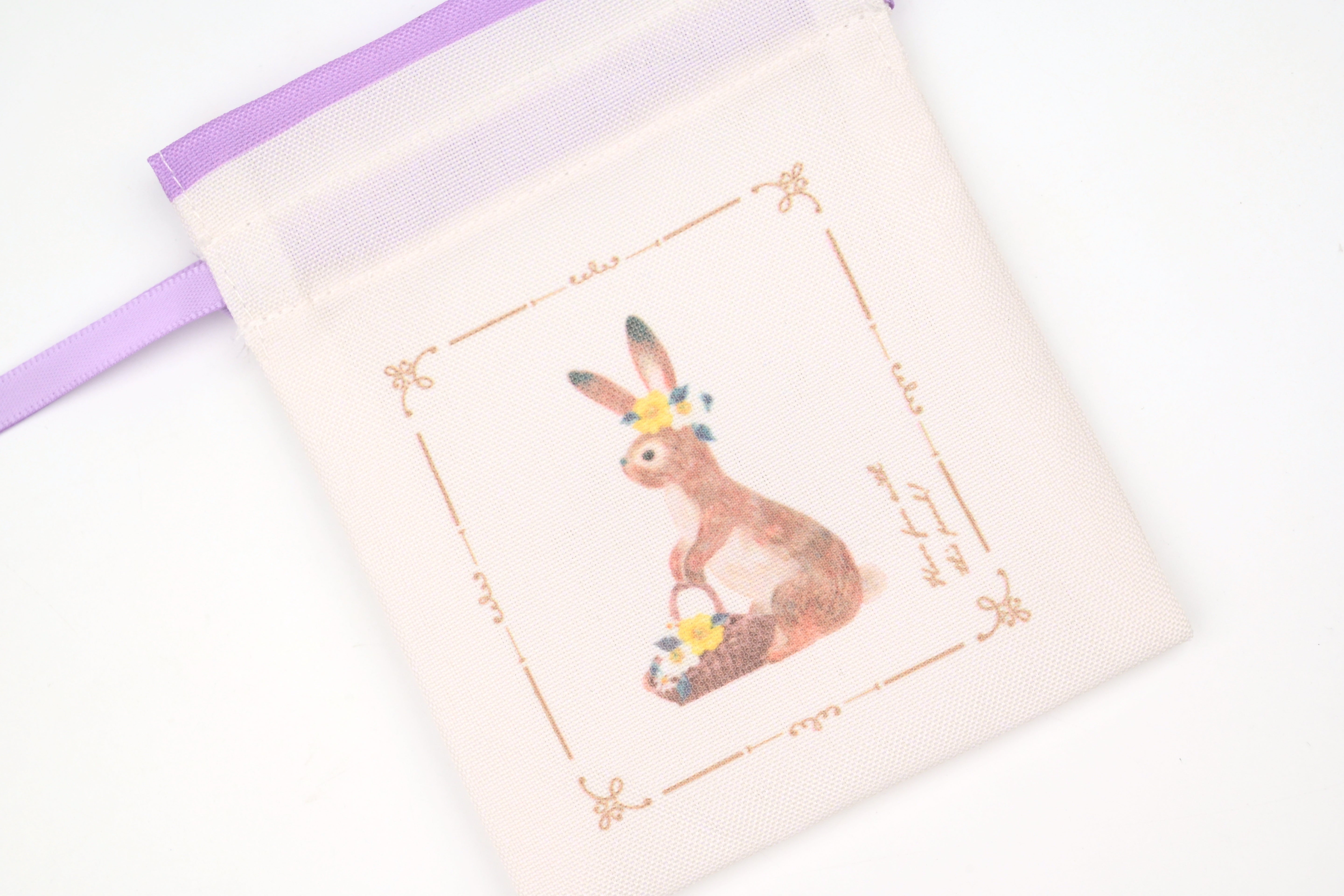 NB Mini Drawstring Pouch - Ressa - A Rabbit with a Floral Ornament