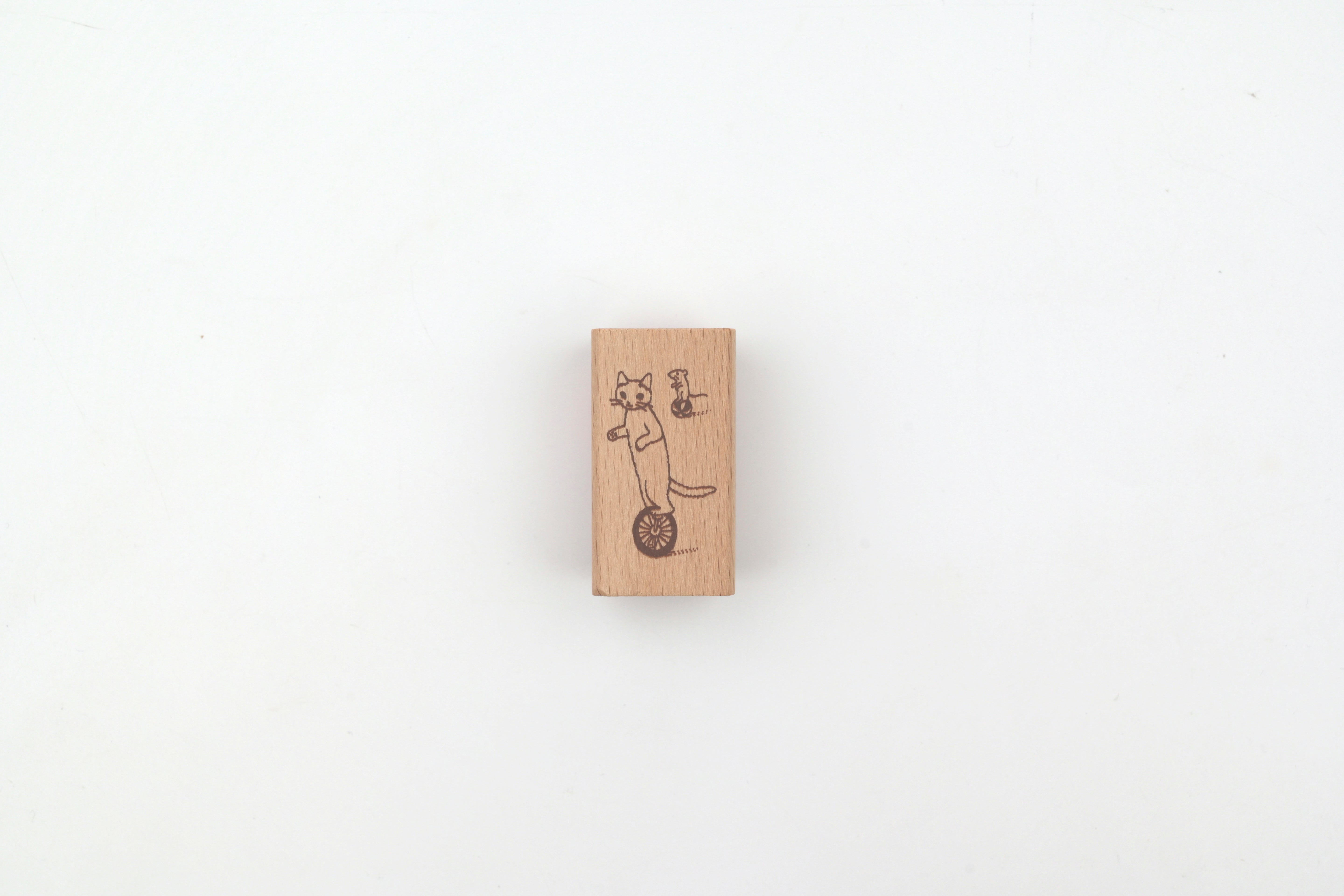 Pottering Cat Wooden Stamp - Large - Unicycle