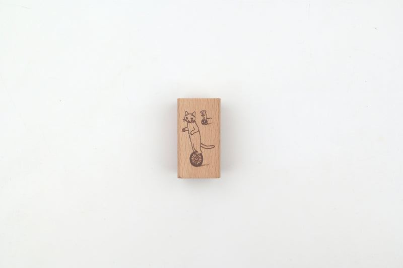 Pottering Cat Wooden Stamp - Large - Unicycle
