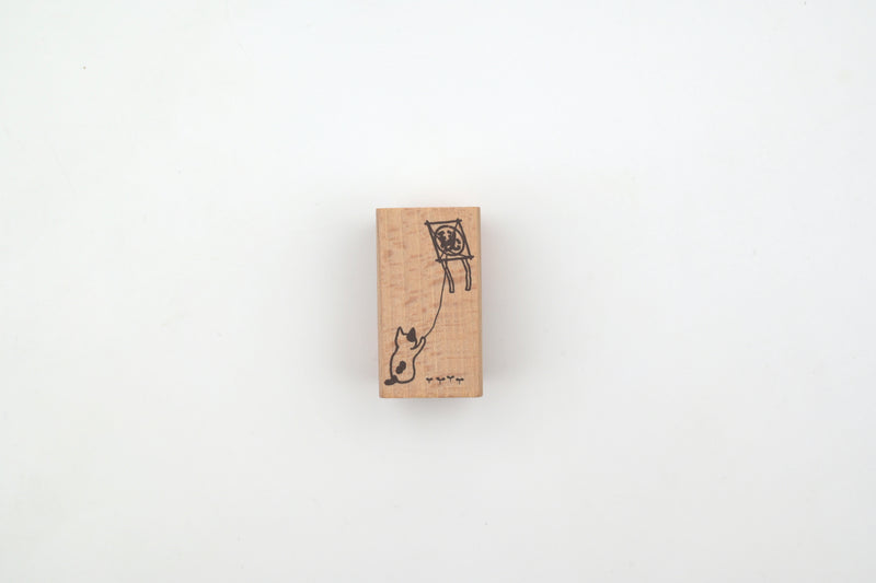 Pottering Cat Wooden Stamp - Large - Secret