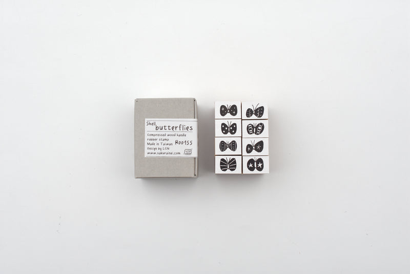 LCN Wooden Rubber Stamp Set - Shell Butterflies