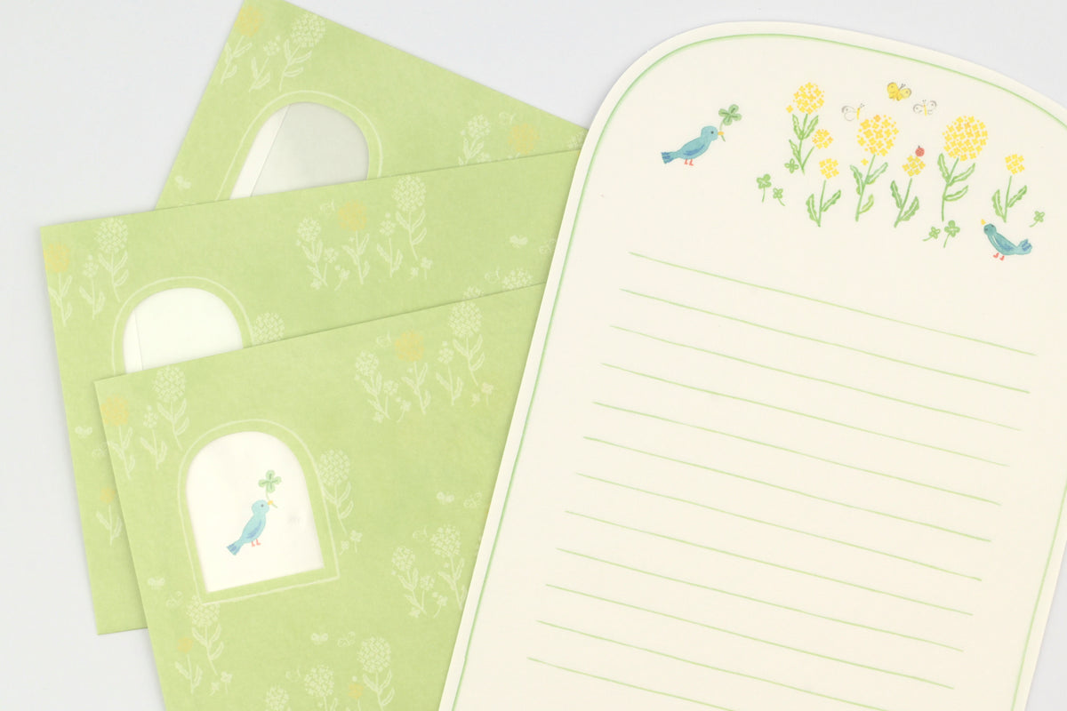 Letter writing stationery, botanical paper, envelopes, and fountain pen
