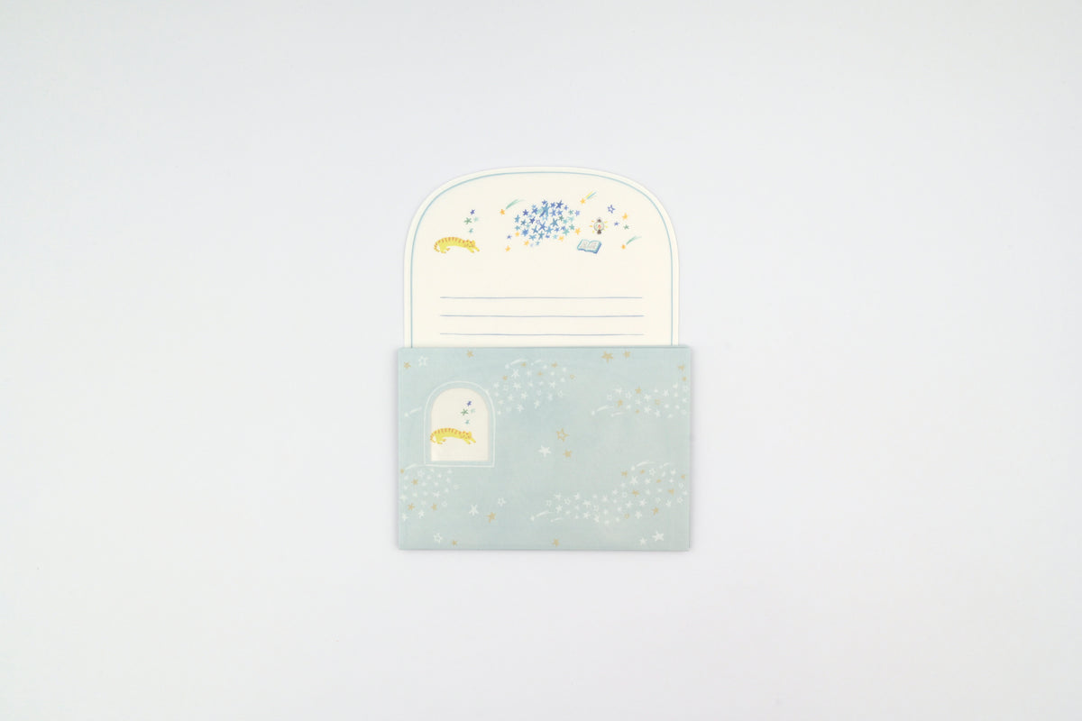 Ryu-Ryu x Honjo Ayako Letter Set - Pale Watercolor - Cat and Stars