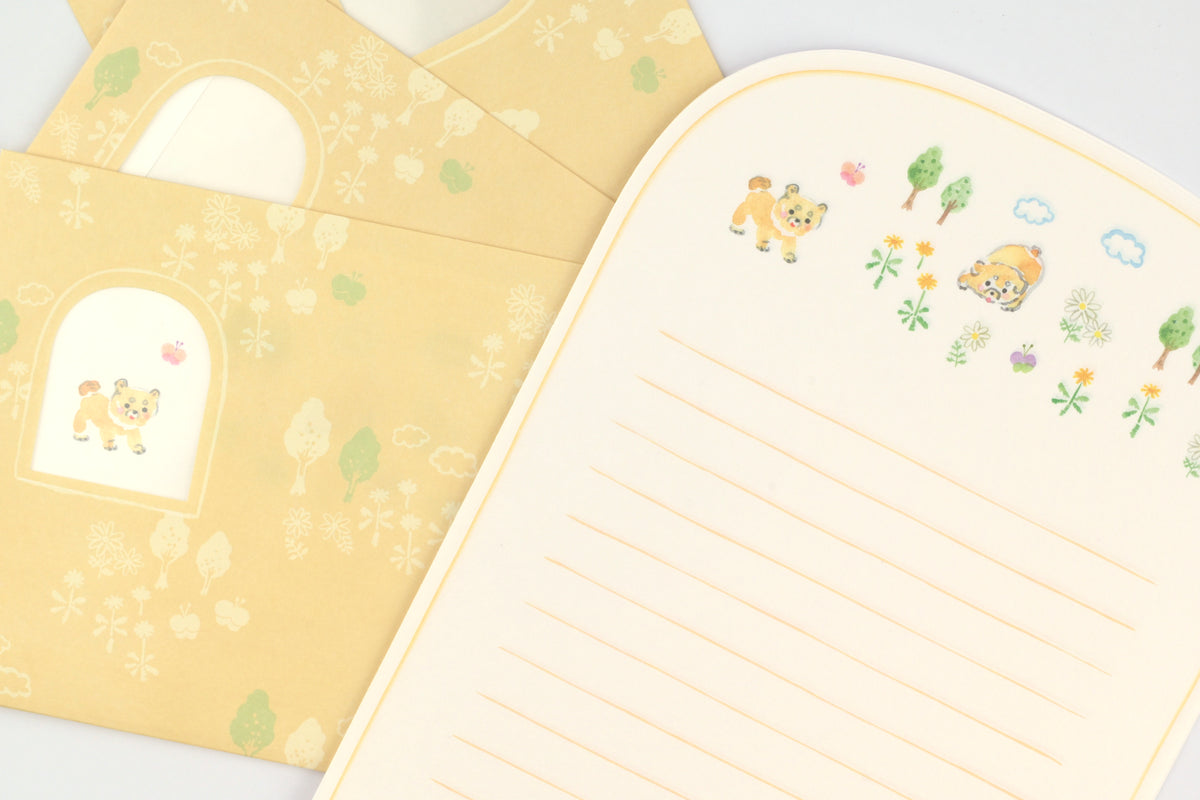 Ryu-Ryu x Honjo Ayako Letter Set - Pale Watercolor - Dog on a Walk