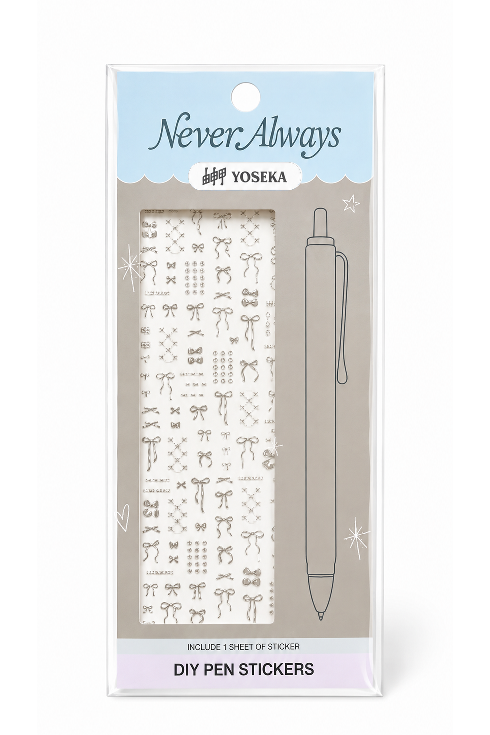 Yoseka x Never Always DIY Pen Stickers - Silver Bow Society (Pre-Order Only. Ships Mid-July)