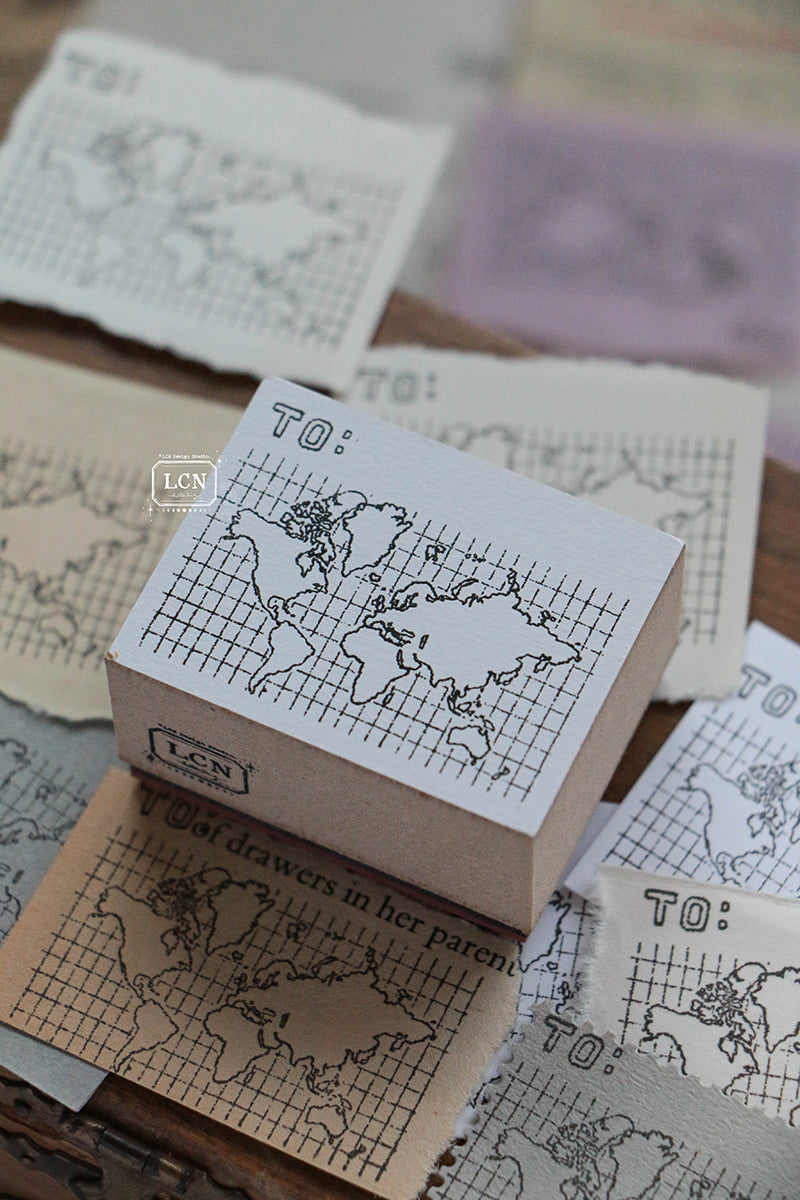 LCN Wooden Rubber Stamp - World Map
