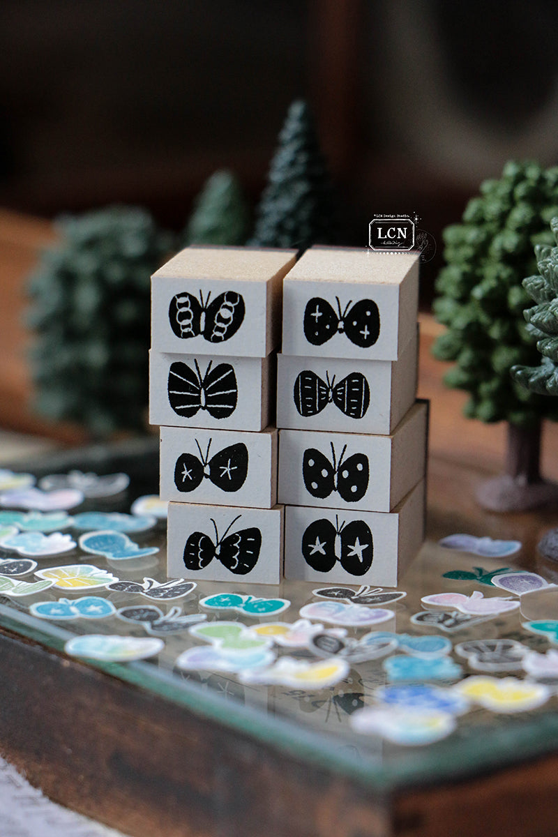 LCN Wooden Rubber Stamp Set - Shell Butterflies