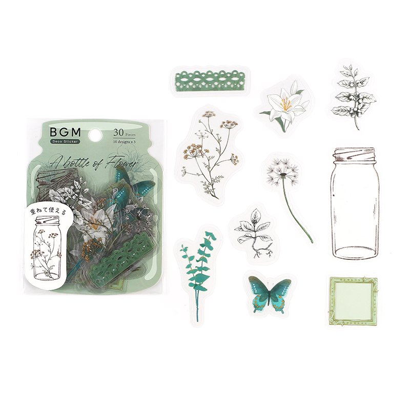 BGM Flake Sticker - Blooming Bottle - Dark Green
