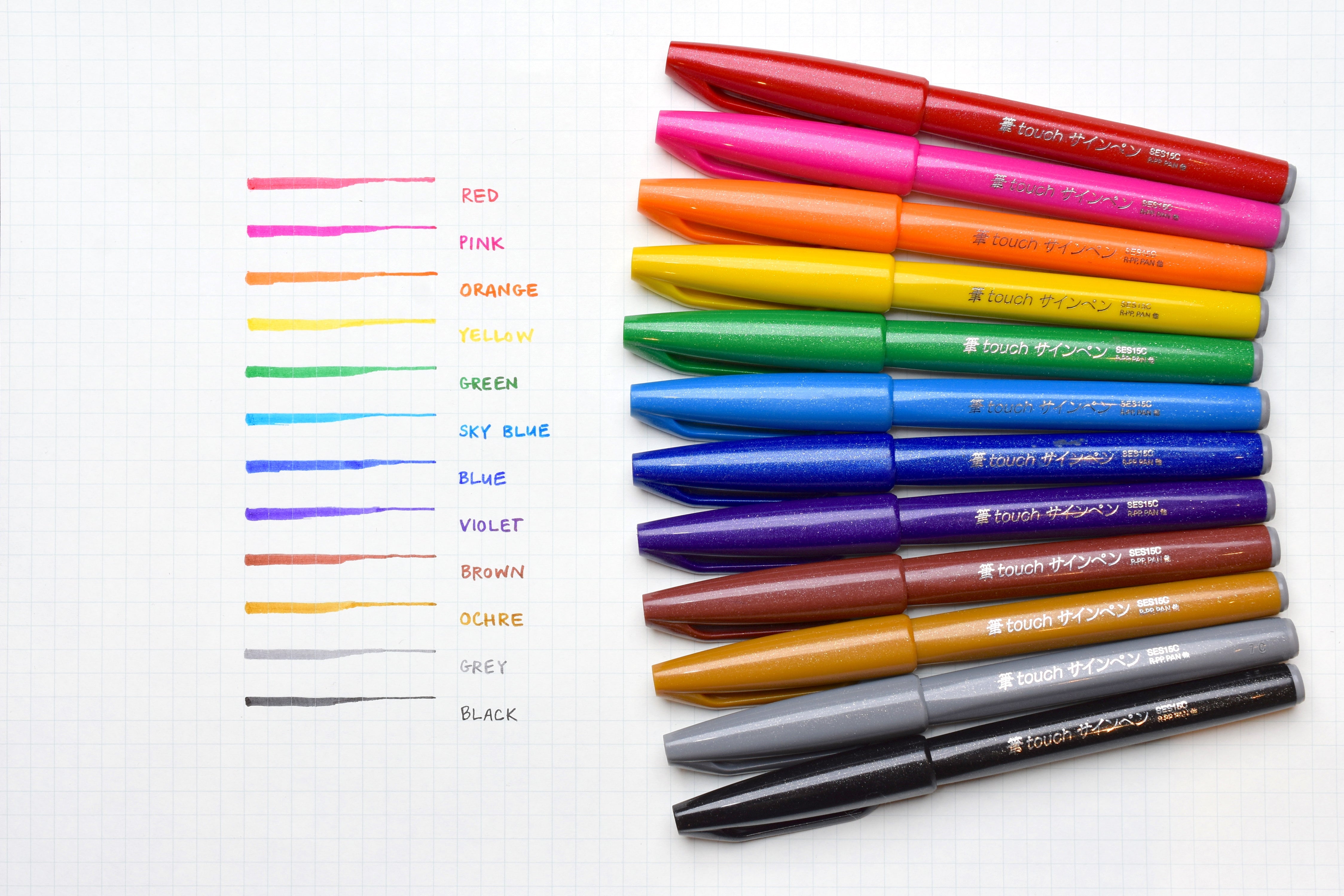 Pentel Touch Brush Sign Pen - Set of 12
